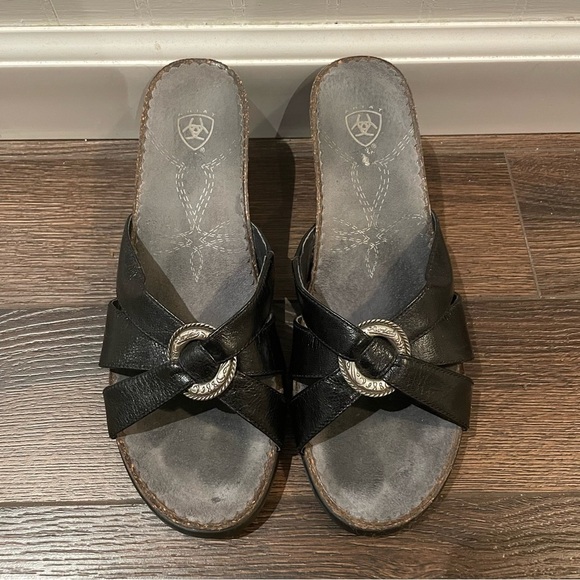 Ariat Ember Black Leather Cowgirl Sandals Western Open Toe Comfort 7.5B - Picture 1 of 11